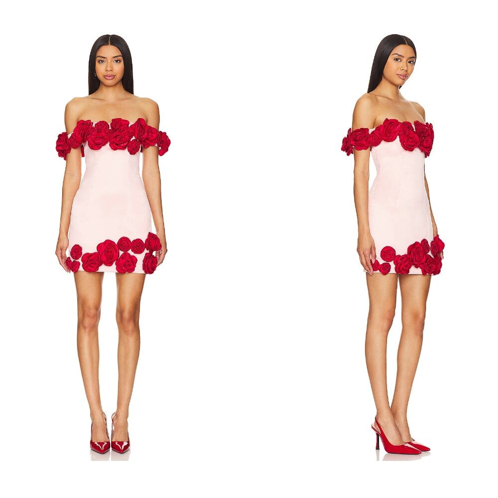 Atoir Pink Mini Dress with Red Rose Appliqués - Picture 2 of 12